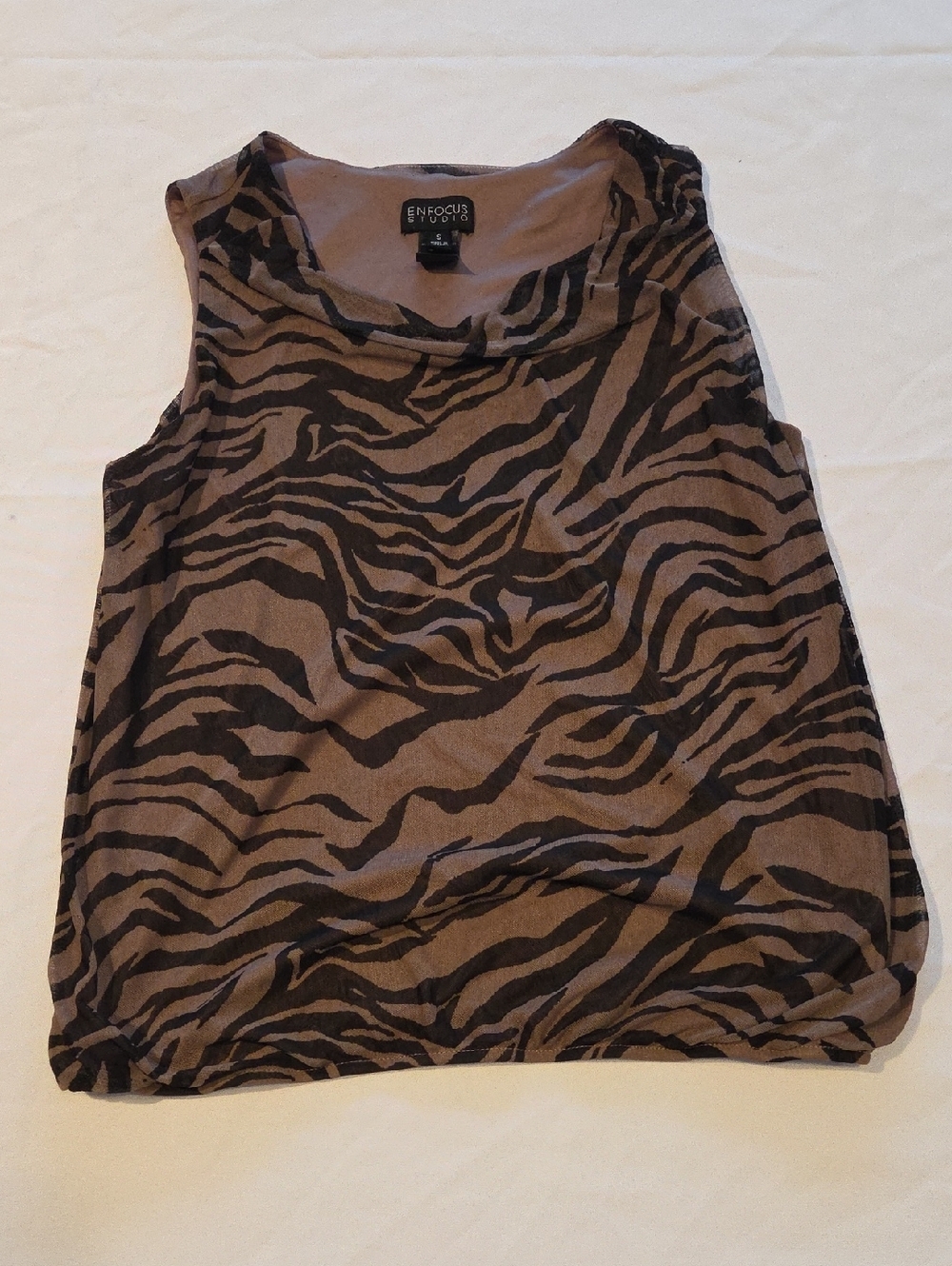 Enfocus Studio Brown & Black Zebra-Stripe Sleeveless Tank